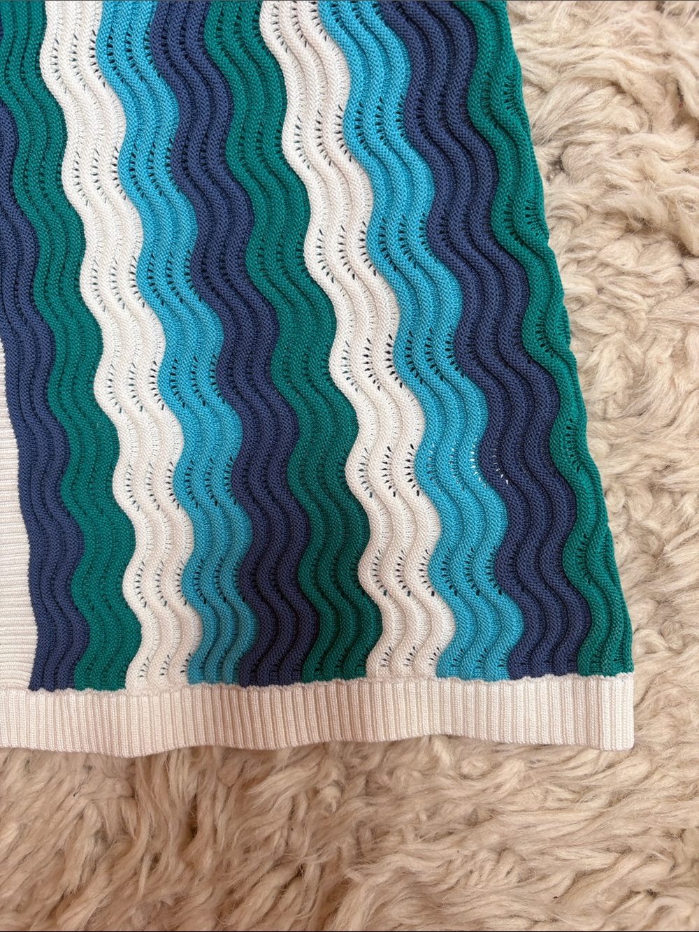 Tnuck Hyacinth House Stripe Knit Dress in Teal, Navy & White size med - Picture 4 of 7